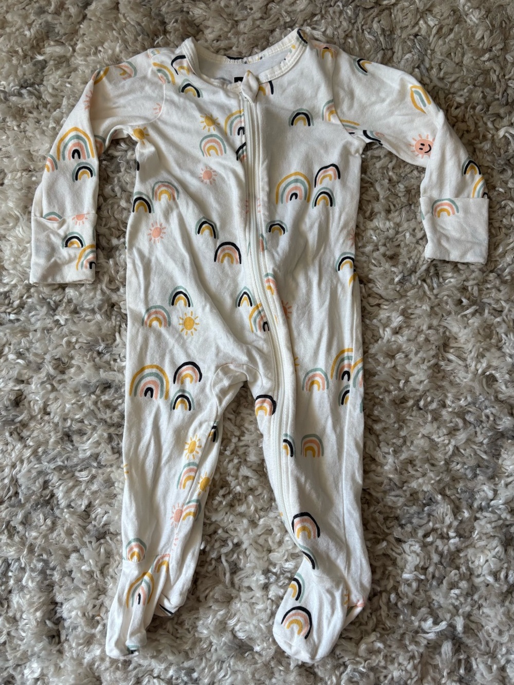 Tea Collection White Footed One-Piece with Pastel Rainbows